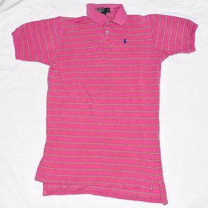 Polo by Ralph Lauren Vintage 80s Hot Pink Polo with Lime Green Stripes